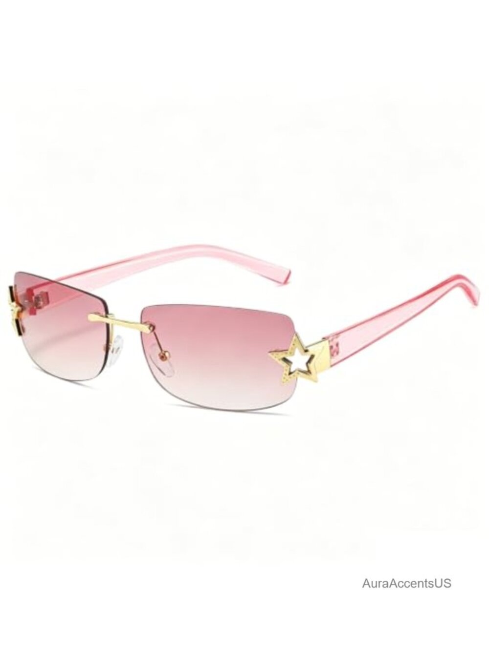 Rimless Y2K Star Sunglasses UV400 Rectangle Shades Retro Metal Frame